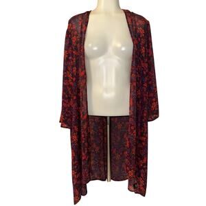 Torrid Kimono Orange Red Floral Print Open Front Coverup Women’s Size 2 US 12